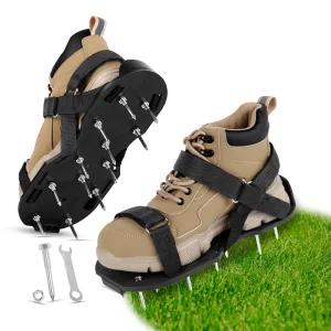 URAQT Lawn Aerator Shoes, 48mm Quick Assembly Spike Shoes with Hook and black