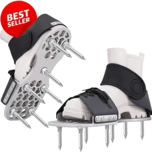 Lawn Aerator Shoes Metal Base Long Steel Spikes Adjustable Straps - US