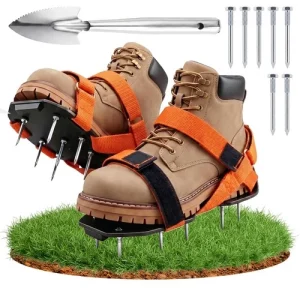 GINELSON Lawn Aerator Shoes with Dual Straps On Instep Heavy Duty orange